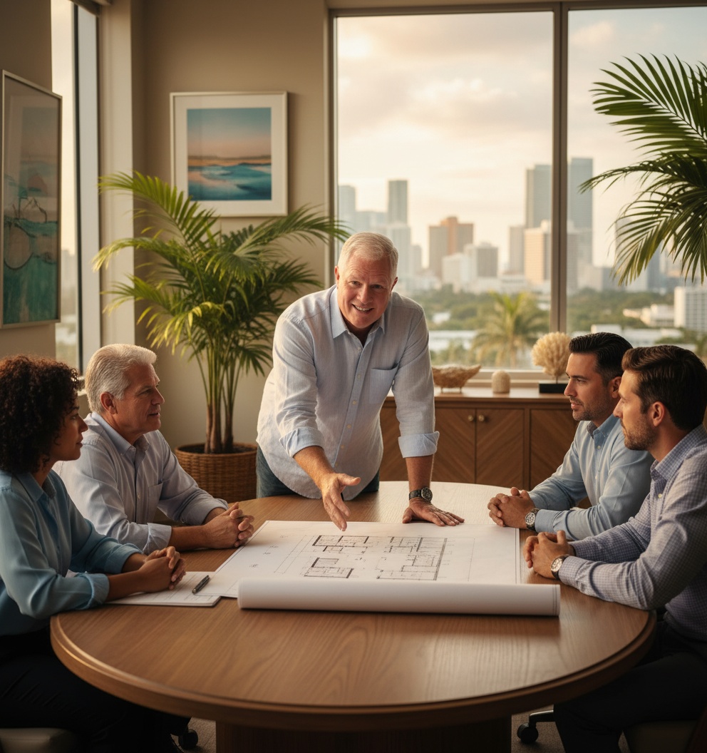 Hard money loan terms discussed in a conference room with property plans